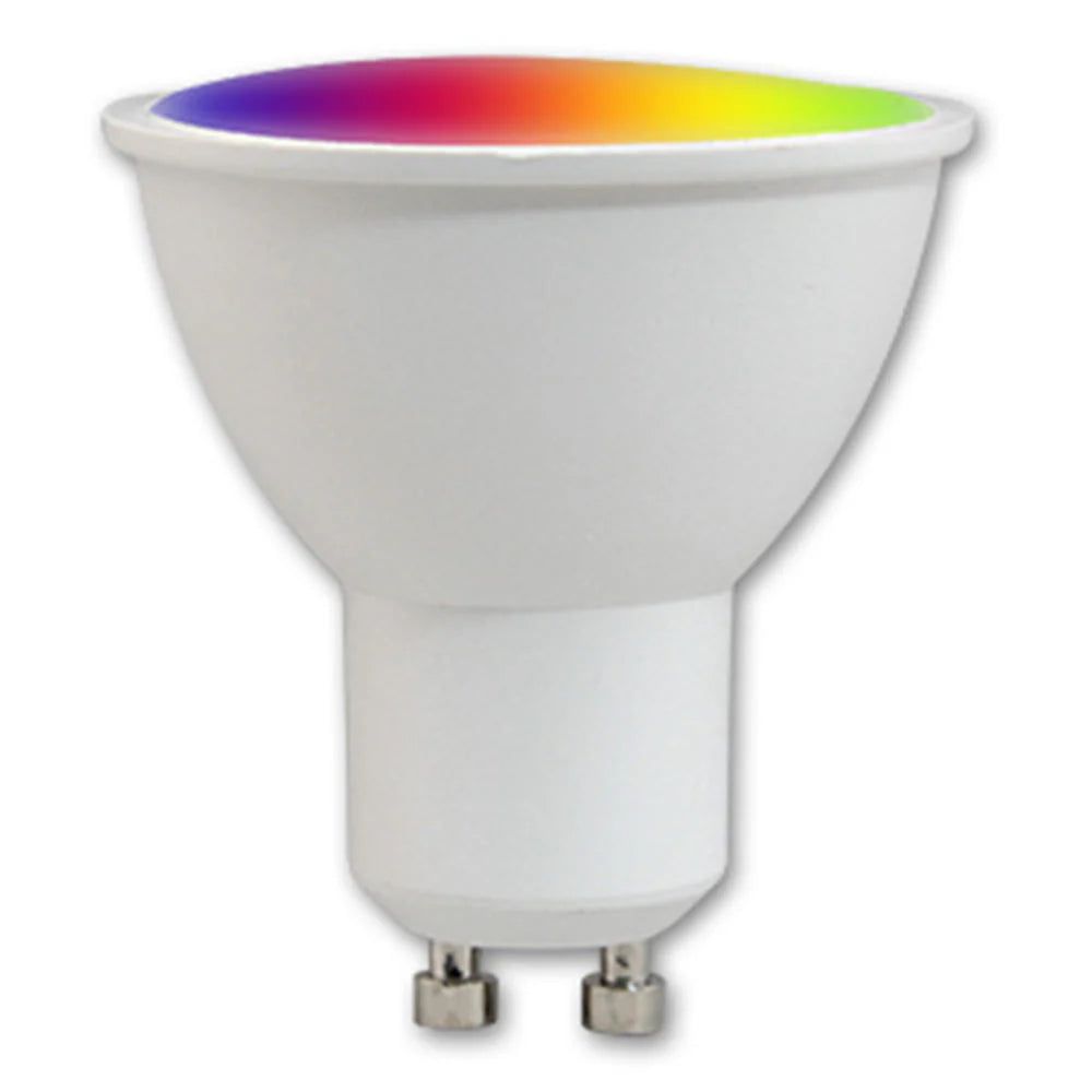 Witte GU10 LED-lamp met RGB-lichtkleuren op de bovenkant
