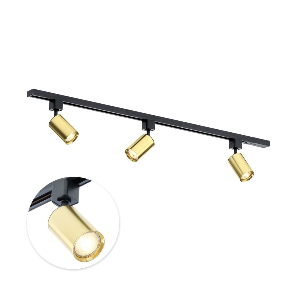 Zwarte 3-lichts railverlichting met gouden GU10 spots, 100 cm