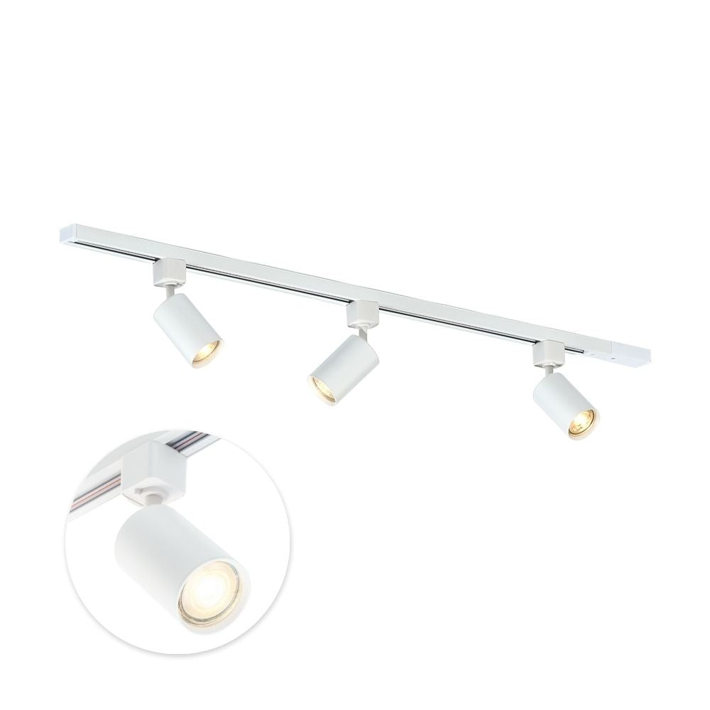 Witte 3-spots railverlichting met GU10 spotkoppen, 100 cm basisbalk