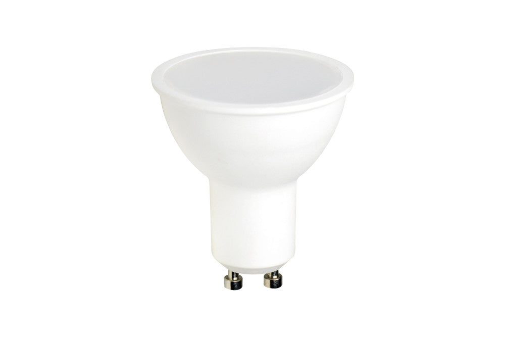 Witte GU10 LED-lamp, frontaanzicht met tweepins aansluiting