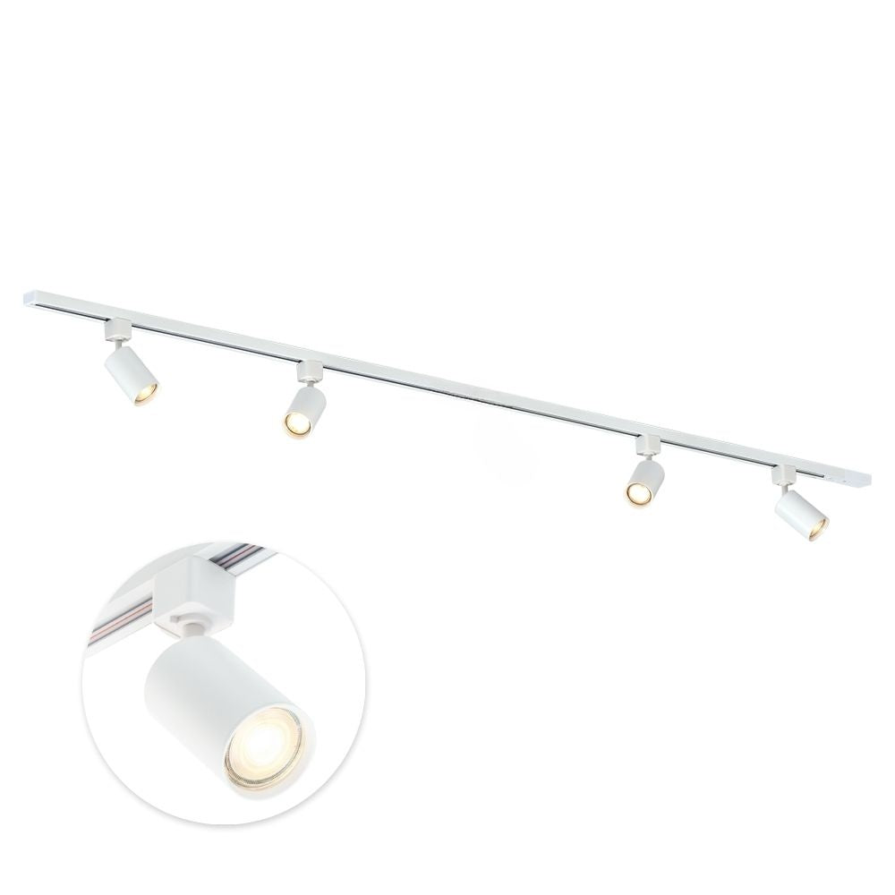 Witte 200 cm railverlichting met 4 GU10 spots aan plafondrail