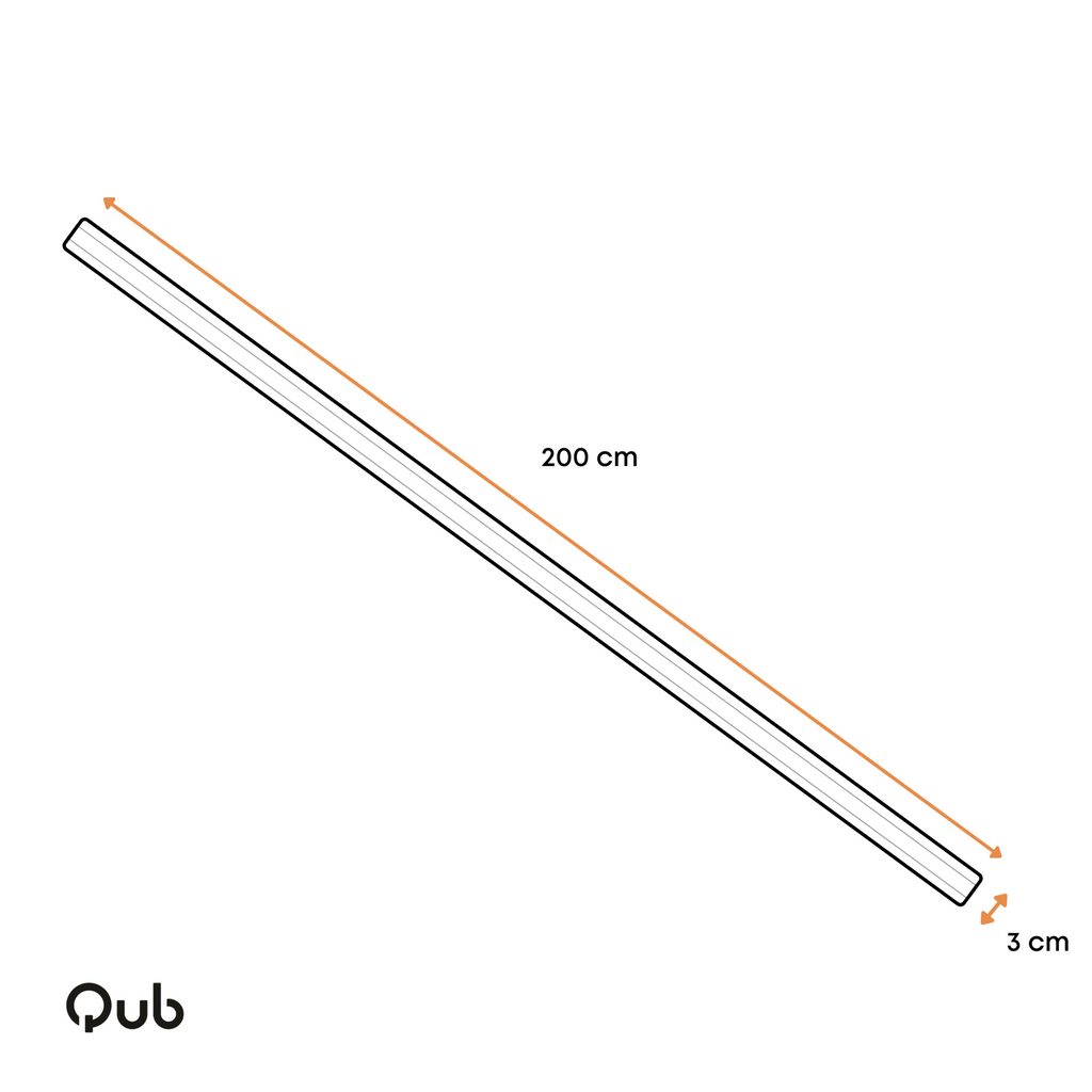 Zwarte opbouw spanningsrail, afmeting 200 cm en breedte 3 cm