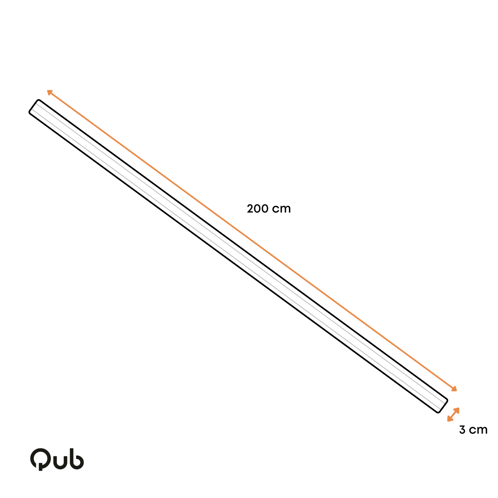 Zwarte opbouw spanningsrail, afmeting 200 cm en breedte 3 cm