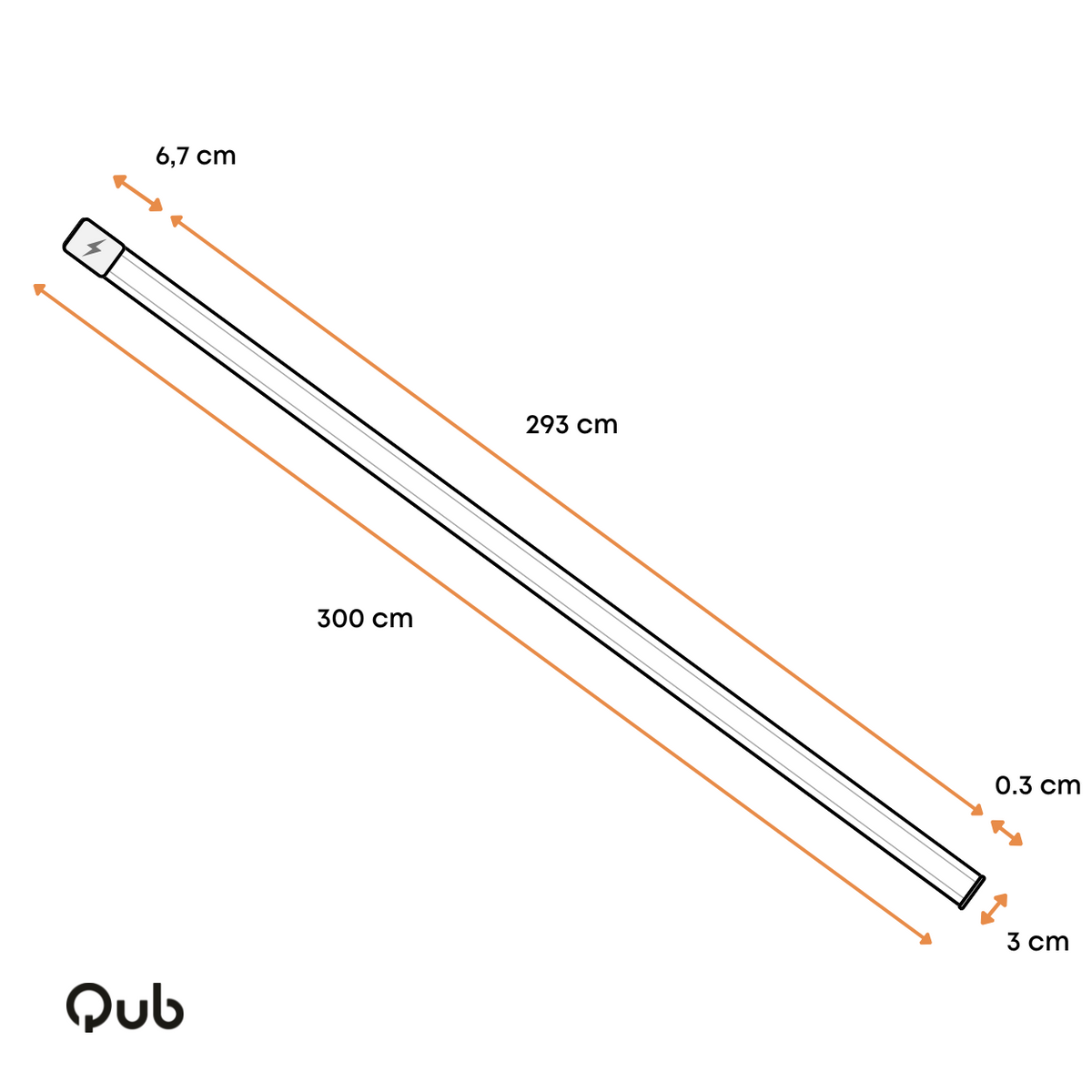 Witte opbouw spanningsrail, lengte 300 cm, 6,7 cm breedte en 3 cm hoogte