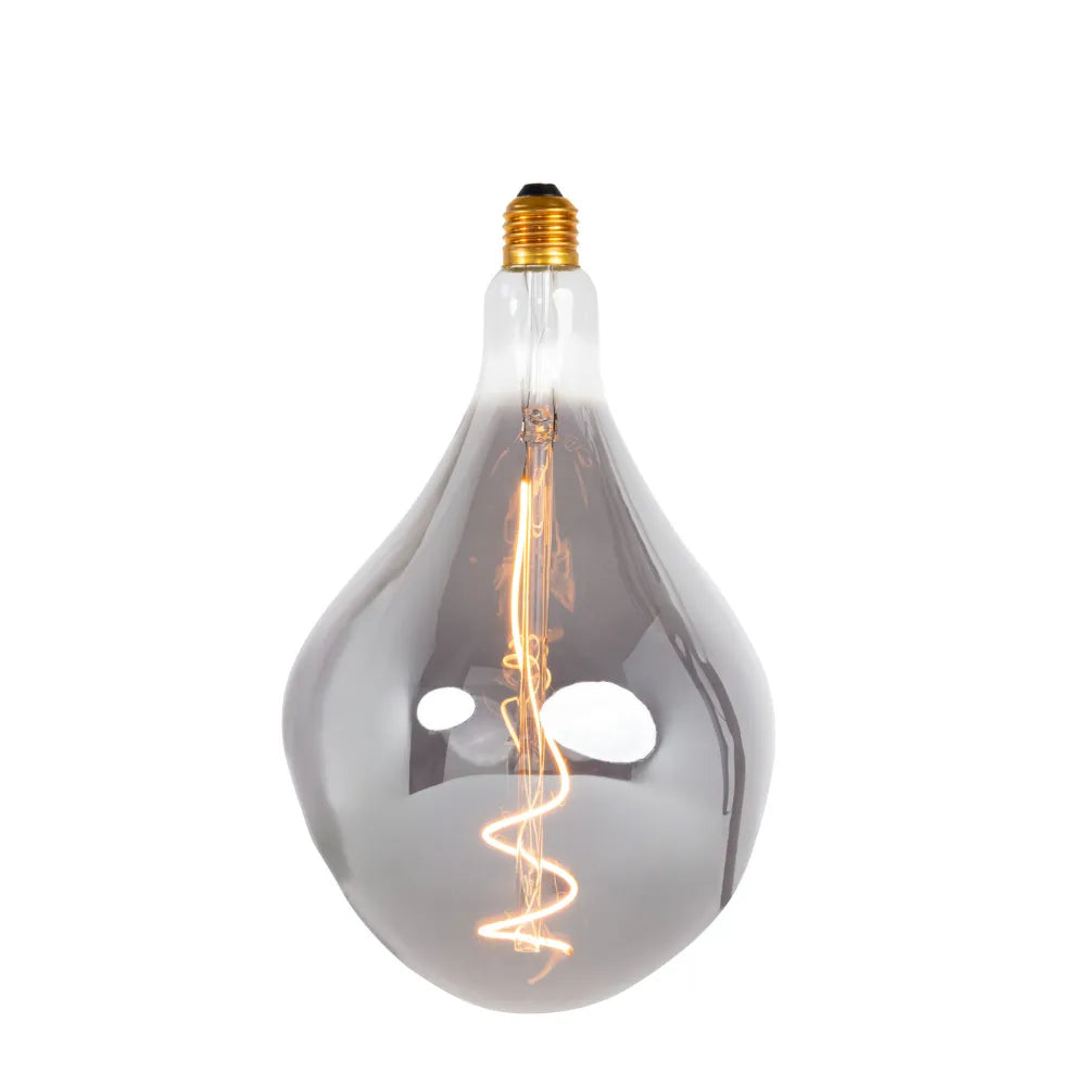 Zwarte glazen hanglamp met druppelvormige rookglas kap en zichtbare gloeidraad