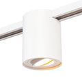 Witte GU10 railspot met cilindrische behuizing en neerwaartse spotlightkop