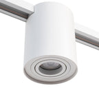 Witte GU10 railspot met ingebouwde lens en centrale reflectoropening