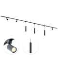 Zwarte railspotlamp met drie hangende cilinder spots en GU10