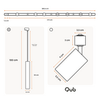 Afmetingen railverlichting: 380,5 cm lengte en 100 cm hanglengte