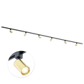 Zwarte plafondrail met 6 GU10-spots en goudkleurige armaturen