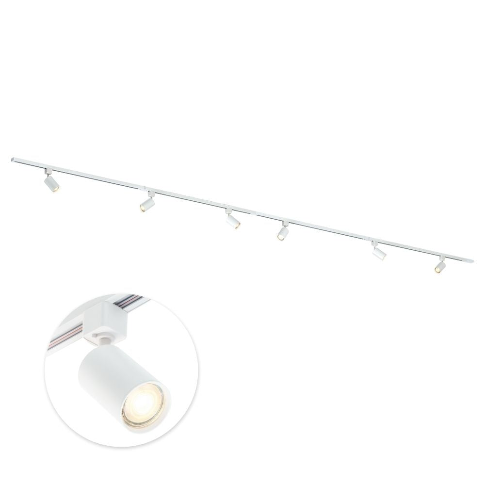 Witte railverlichting met 6 GU10 spots en draaibare spotkop