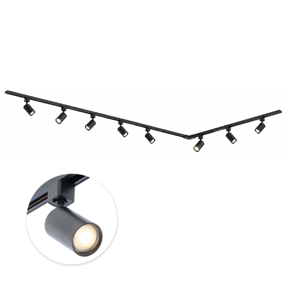 Focus III 400cm 8 Spots L-vorm GU10 Schienenbeleuchtung Schwarz