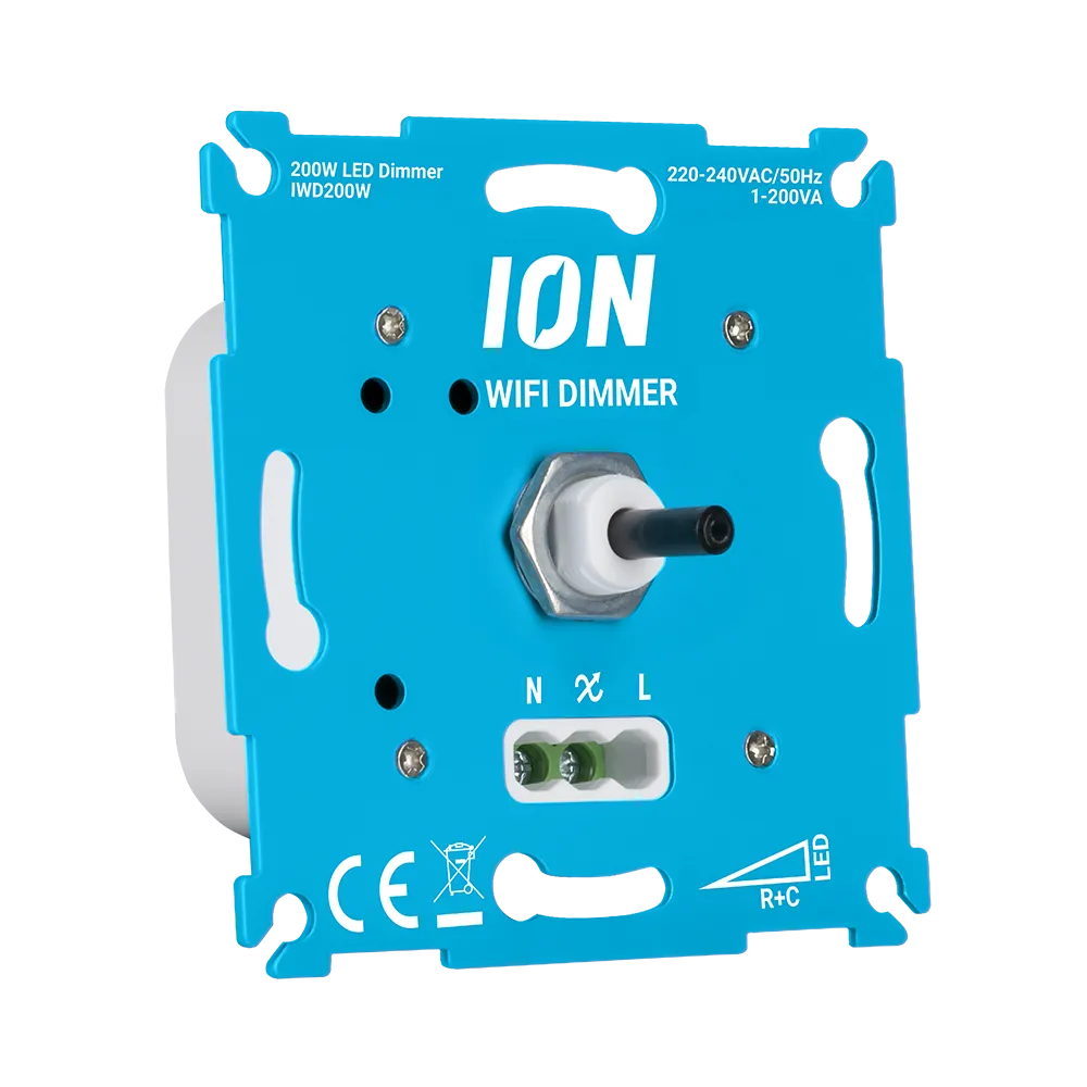 ION wifi-dimmer (LED) met draaiknop en klemmen op blauw module