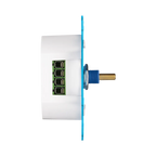 Zijaanzicht van ION led-dimmer met witte behuizing en groen aansluitblok