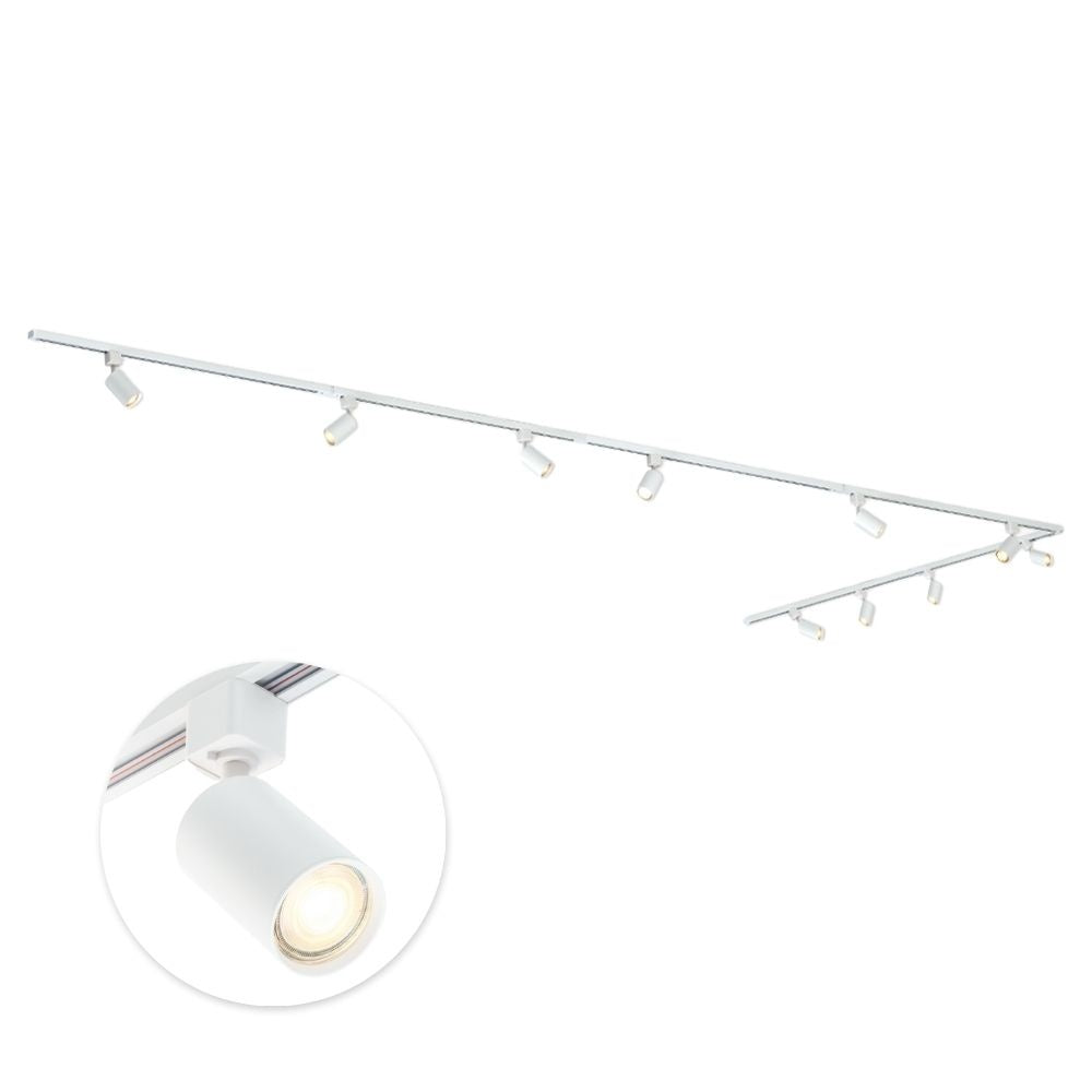 L-vormige railverlichting in wit met 6 richtbare GU10 spots