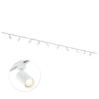 Witte plafondrail met 10 GU10 spotlampen, smalle armaturen langs de rail
