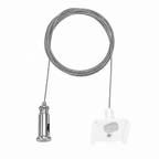 Pendelset railverlichting: grijze kabel met verchroomde fitting en witte klemconnector