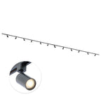 Zwarte 12-spots railverlichting met GU10 spots over een lange rail