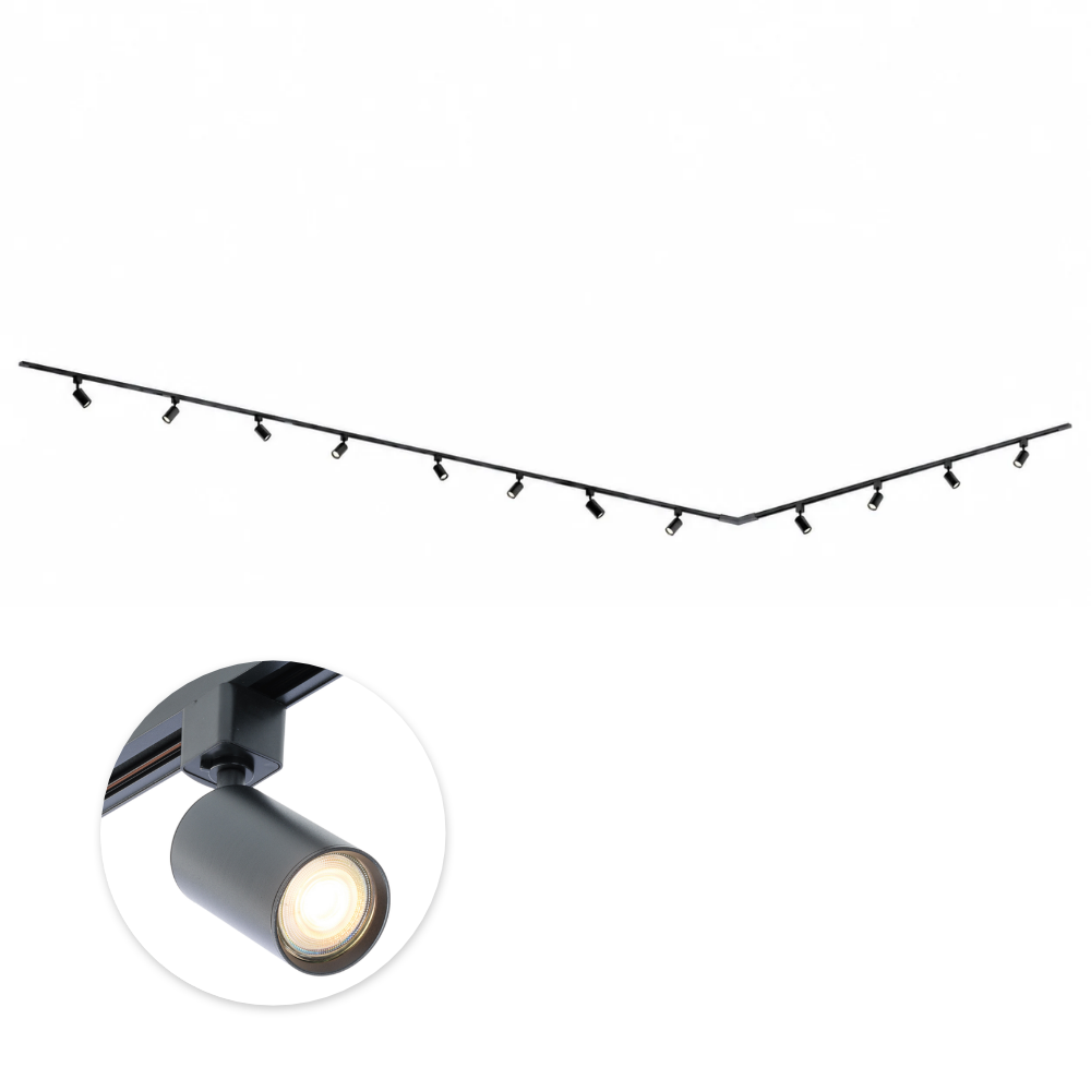 Focus III 800cm 12 Spots L-vorm GU10 Schienenbeleuchtung Schwarz