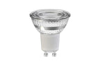 GU10 LED-lichtbron met doorzichtige reflector en contactpinnen, schuin aanzicht