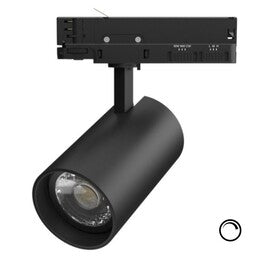Zwarte 3-fase railspot met draaibare spotkop voor dimbare ledverlichting