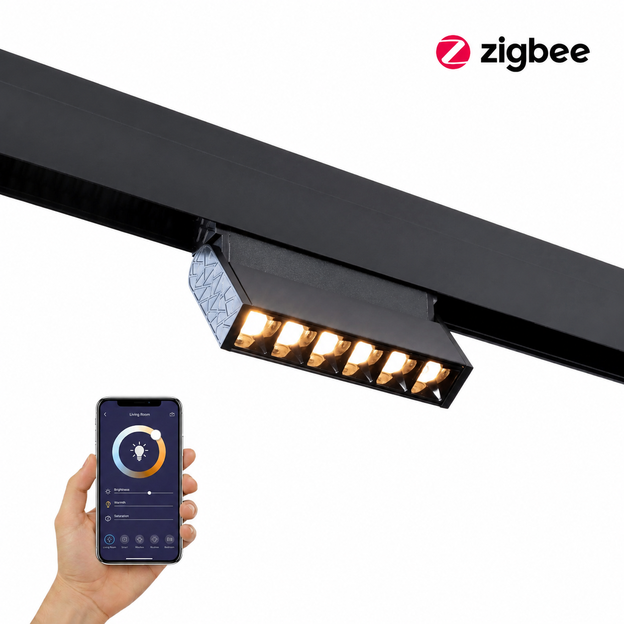 Zwarte verstelbare line dots 6 magneet railverlichting met Zigbee-bediening via app