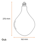 Hanglamp met druppelvormige glazen kap en zwarte fitting, afmetingen 270×165 mm