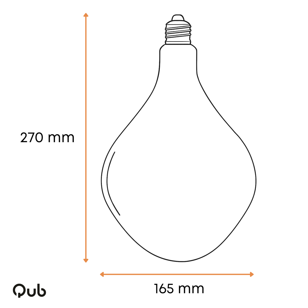 Hanglamp met druppelvormige glazen kap en zwarte fitting, afmetingen 270×165 mm