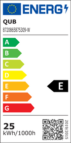 Energielabel van QUB LED-railspot met energieklasse E en QR-code