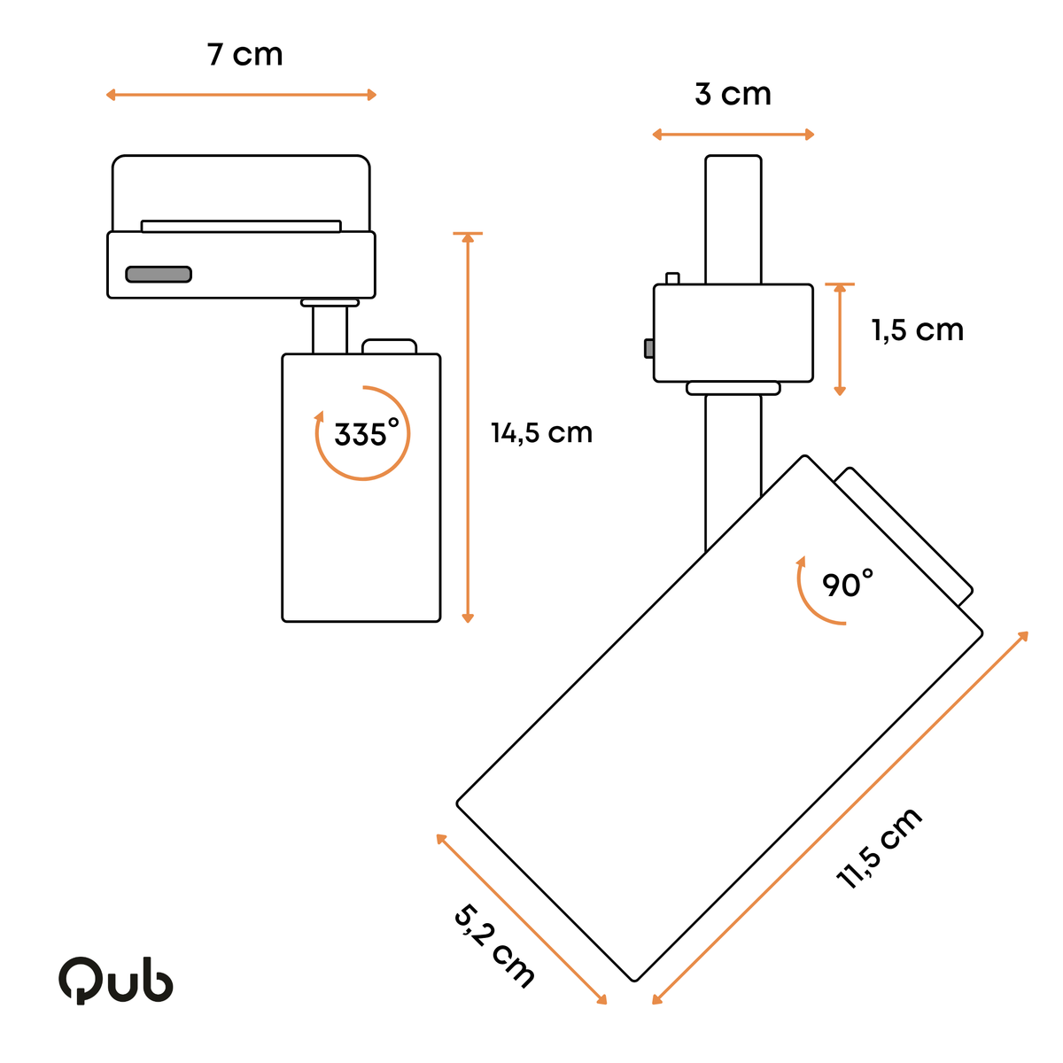 Zwarte 3-fase LED-schakelaar met compacte behuizing en korte montageframe