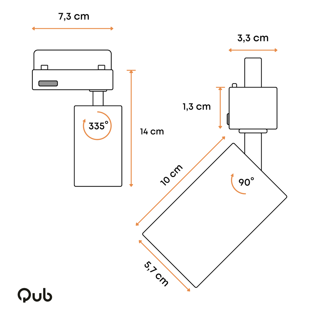 Zwarte railspot met GU10 fitting, kantelbaar tot 90°