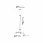 Afmetingen pendelset: Ø15 mm, kabel 1.900 mm, voet 22×45 mm