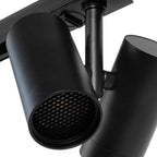 Zwarte GU10 railspot met zwarte rooster/reflectorkap en warm wit licht