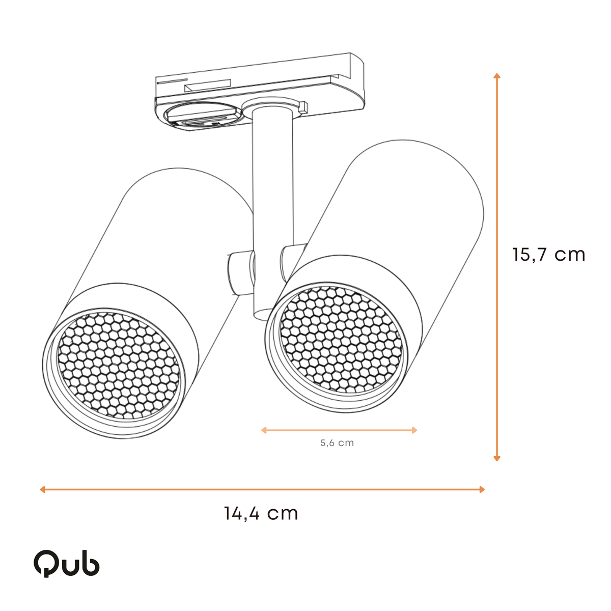 Dubbele GU10-railspot met twee witte spots en honingraatrooster