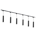 Zwarte railverlichting met 6 cilindrische spots en GU10-fittingen, horizontale rail