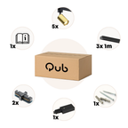 Qub railverlichting set met verpakking en meegeleverde montage-onderdelen