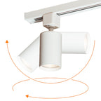 Witte 3-spot railverlichting met verstelbare richtingen voor spotlichtbundels.