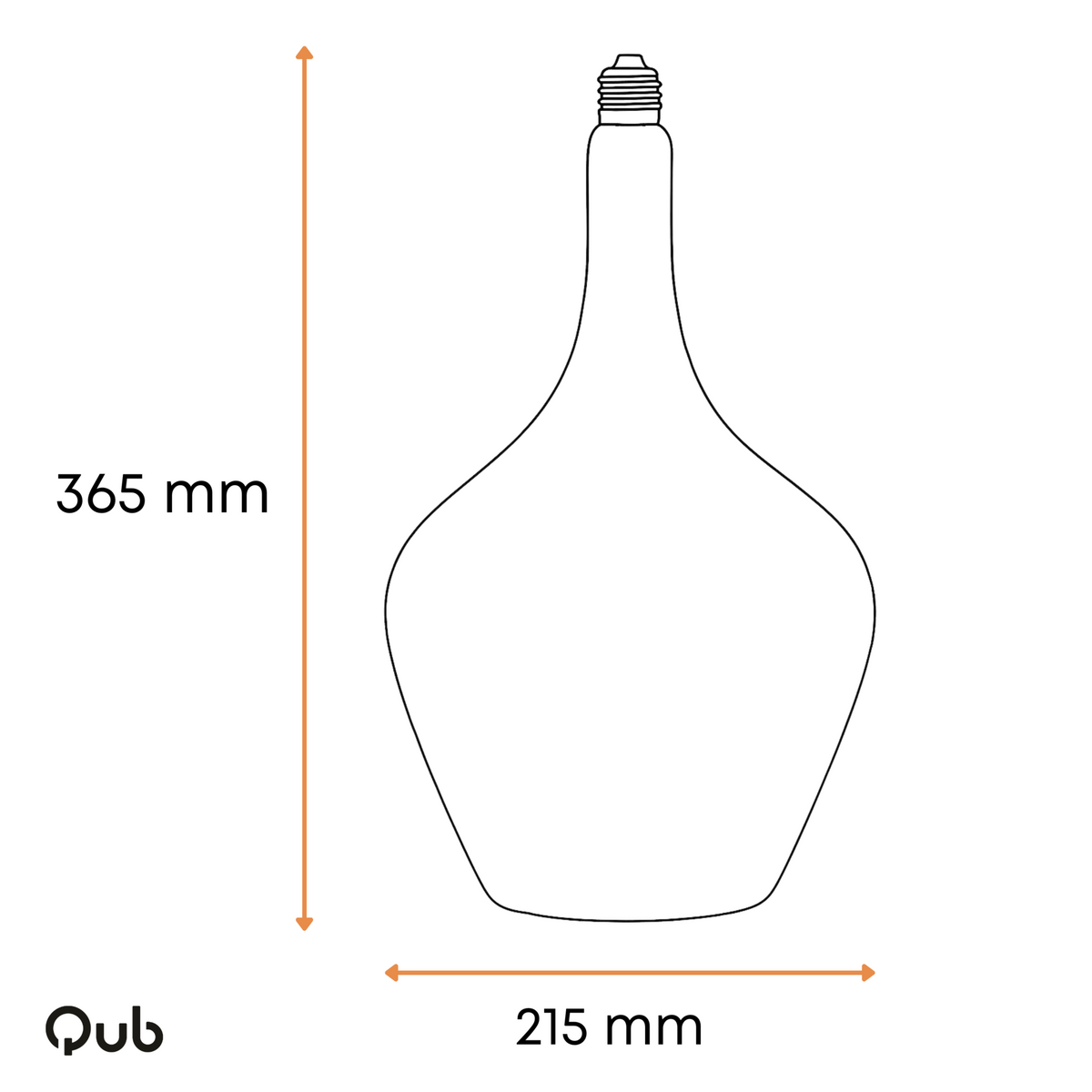 Hanglamp in druppelvorm met afmeting 215 mm breed en 365 mm hoog, E27 fitting.