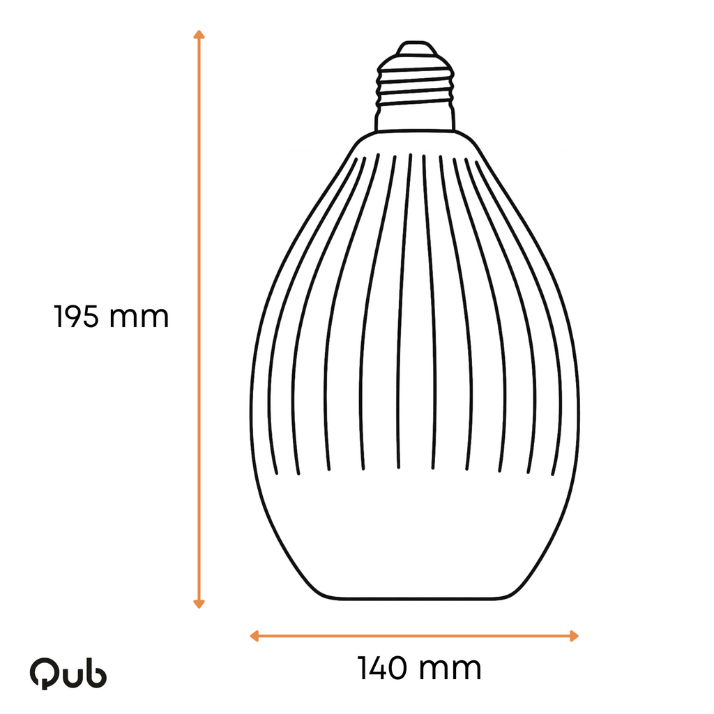 Druppelvormige hanglamp van geribbeld glas, 195 mm hoog, 140 mm breed