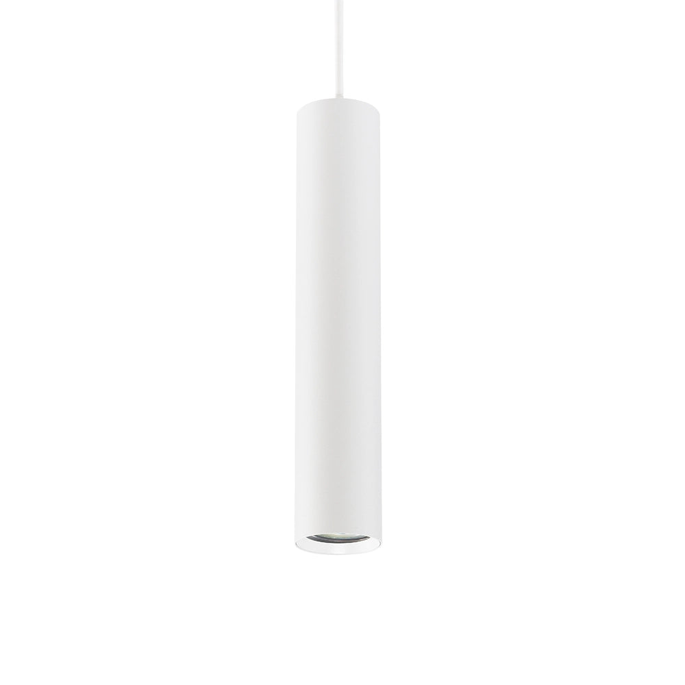Witte hangbuislamp met GU10 fitting voor rail, korte cilindervormige behuizing
