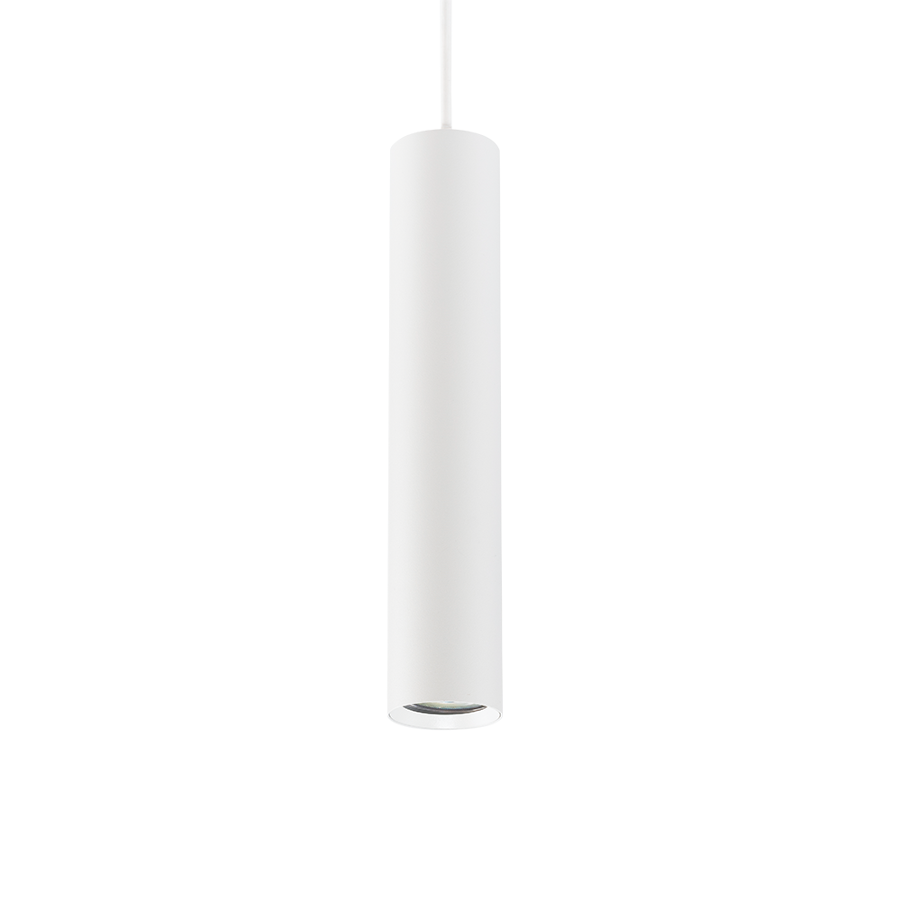 Witte cilindrische spotlamp met open onderrand op montagebeugel