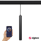 Zwarte cilindervormige hanglamp met kabel voor railverlichting