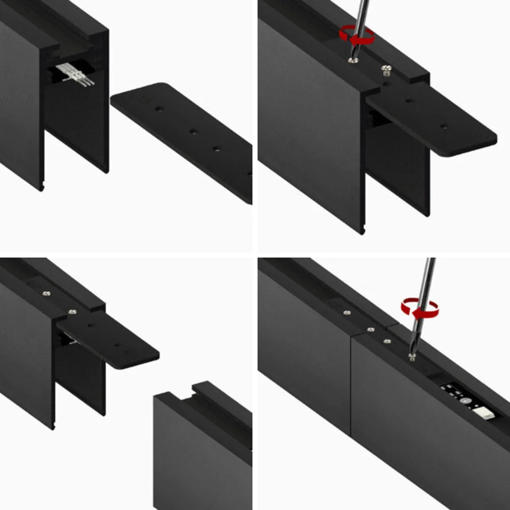 Zwart magnetisch railverlichtings-I koppelstuk voor montage op rail, met schroeven