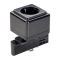 Zwart 3-fase railverlichting stopcontactmodule met ronde aansluiting en railklem