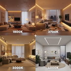 Dim-to-warm verlichting in woonkamer met 1800K en 2700K warm licht