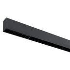 Zwart lineair railarmatuur met 6 LED-openingen in lange behuizing