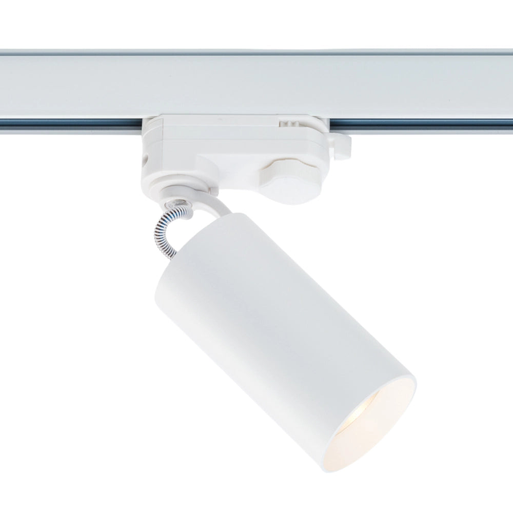 Witte railspot 3-fase met cilindrische lichtkap en warme lichtbundel
