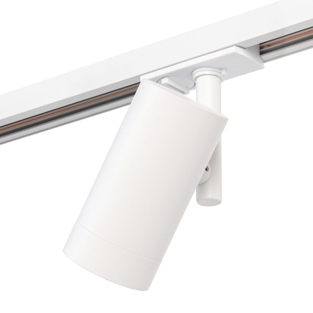 Witte spotlamp met verstelbare houder op witte rail voor GU10