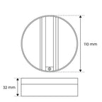 3-fase monopunt wit: ronde vorm, afmeting 110×32 mm (tekening)