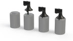 3-fase audio-adapters met zwarte kappen op grijze cilinders (meerdere varianten)